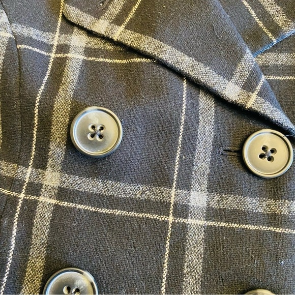 Banana Republic Plaid Black Pea Coat Wool Blend Size XS Preppy Academia Business - Picture 10 of 13